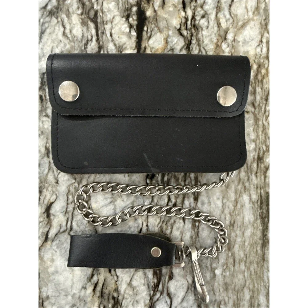 Vintage Trucker/Biker Wallet w/Chain 6in. Length Black Leather